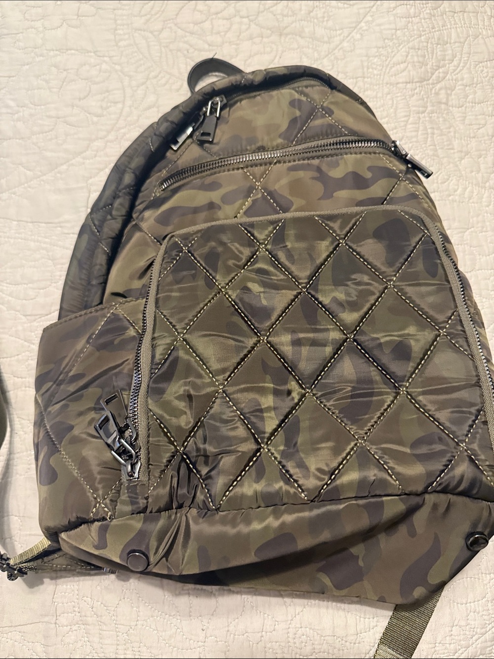 INC International Concepts Quilted Camo Backpack - Olive Green
